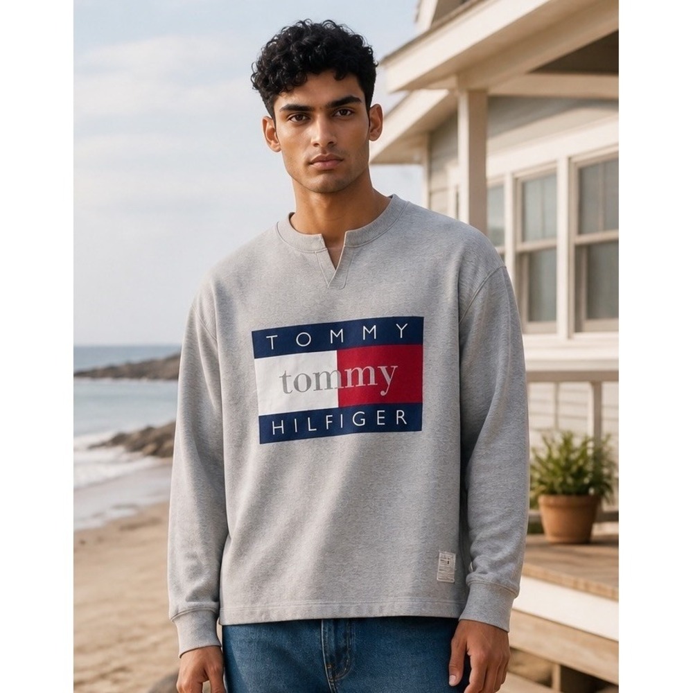 VINTAGE‎ Tommy Hilfiger 1990S GREY Logo SWEATSHIRT SIZE XL X Large MADE IN USA